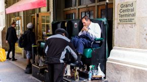 Shoe shine treatment in New York City Grand Central Terminal