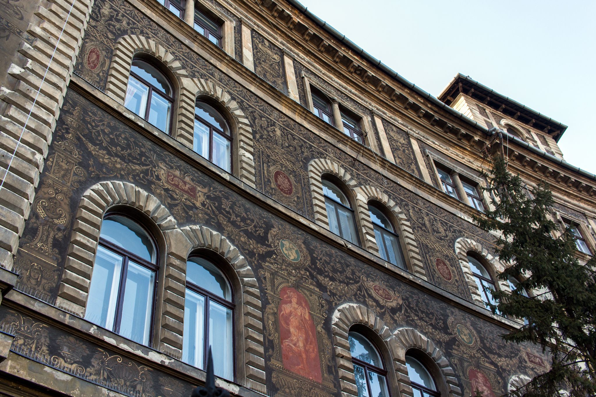 Verzierte Fassade am Kodaly Körönd, Budapest, Ungarn