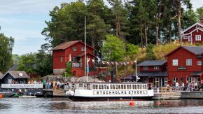Bootsanleger auf Insel Fjäderholmen nahe Stockholm, Schweden