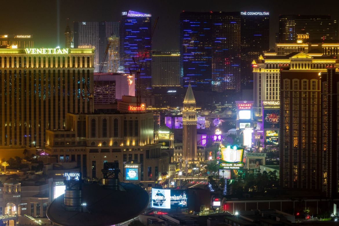 Blick aufs Venetian Casino und Hotel vom Hilton Resorts World aus, Las Vegas