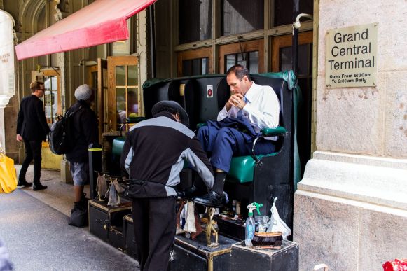 Shoe shine treatment in New York City Grand Central Terminal