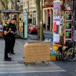 Obdachloser auf den Ramblas, Barcelona