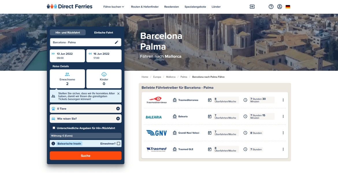 Screenshot directferries.com vom 12.06.2022