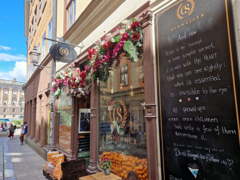 Café Schweizer in Gamla Stan, Stockholm von außen